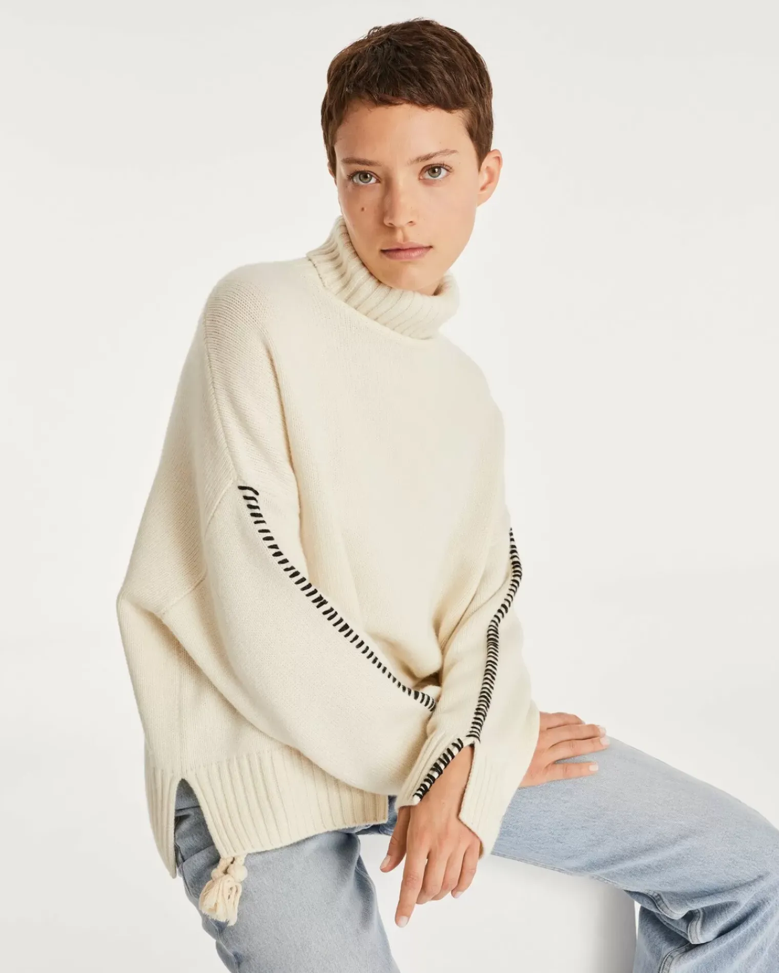 Kujten Sweaters & Sweatshirts>Women Cashmere Turtleneck Sweater Blanc Vintage