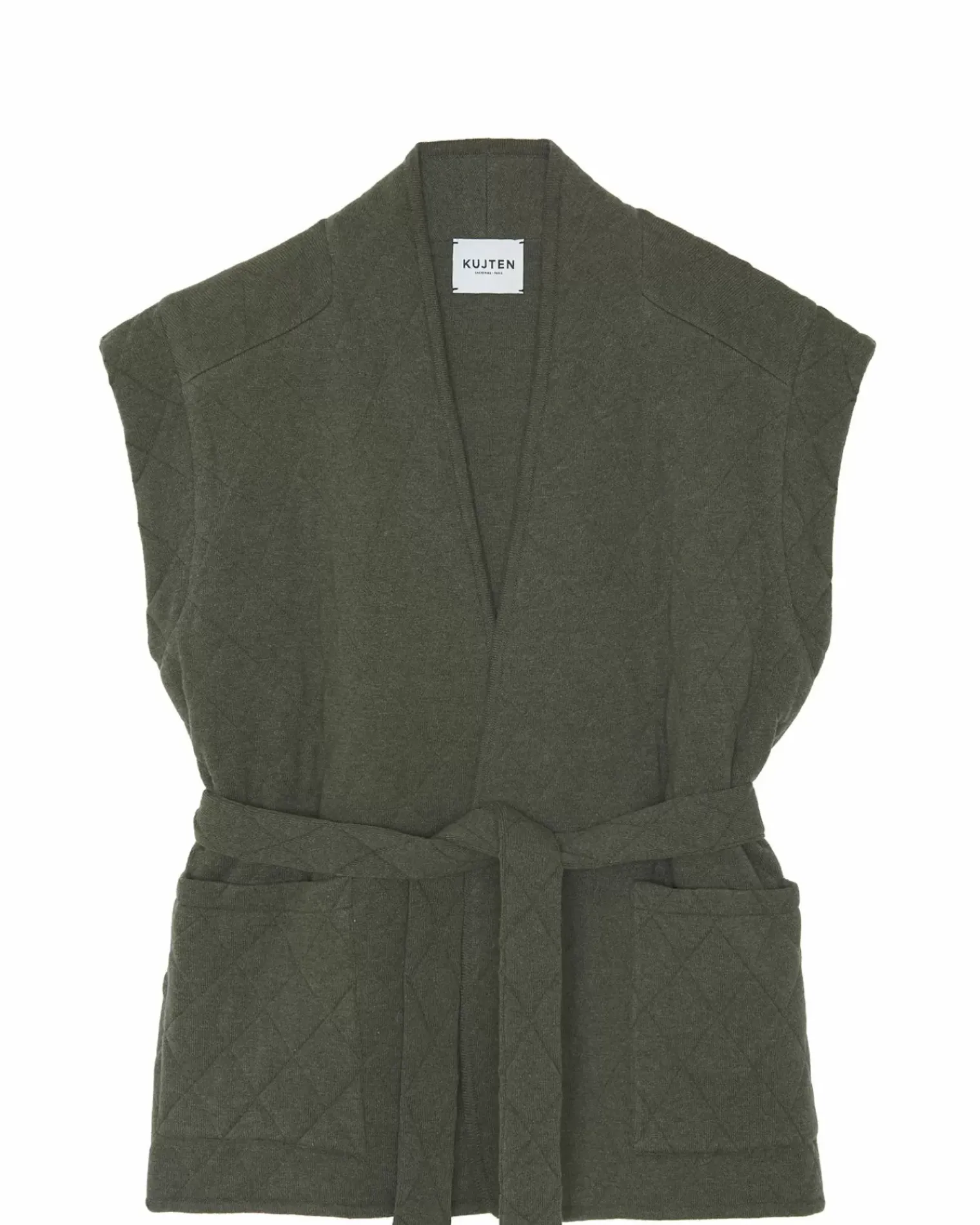 Kujten Jackets & Vests>Women Cashmere Vest Kimono Kaki Fonce