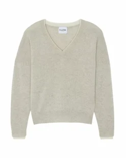 Kujten Sweaters & Sweatshirts>Women Cashmere V-Neck Sweater Boyfriend Avoine