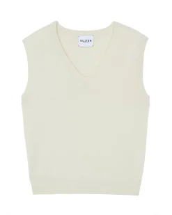 Kujten Sweaters & Sweatshirts>Women Cashmere V-Neck Sweater Blanc Vintage
