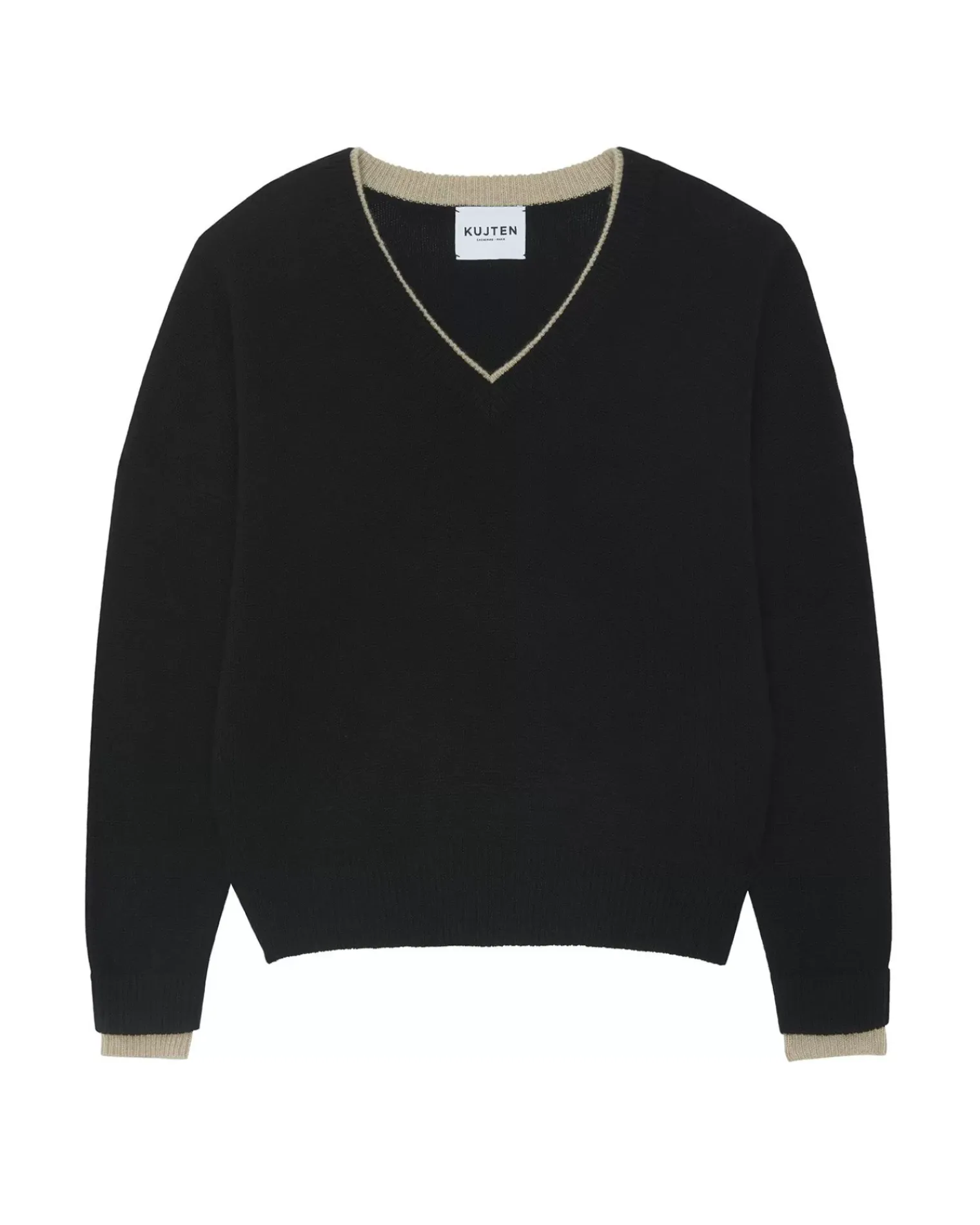 Kujten Sweaters & Sweatshirts>Women Cashmere V-Neck Sweater Boyfriend Noir