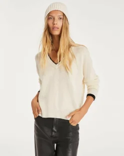 Kujten Sweaters & Sweatshirts>Women Cashmere V-Neck Sweater Boyfriend Blanc Vintage