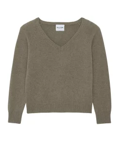 Kujten Sweaters & Sweatshirts>Women Cashmere V-Neck Sweater Beige Taupe