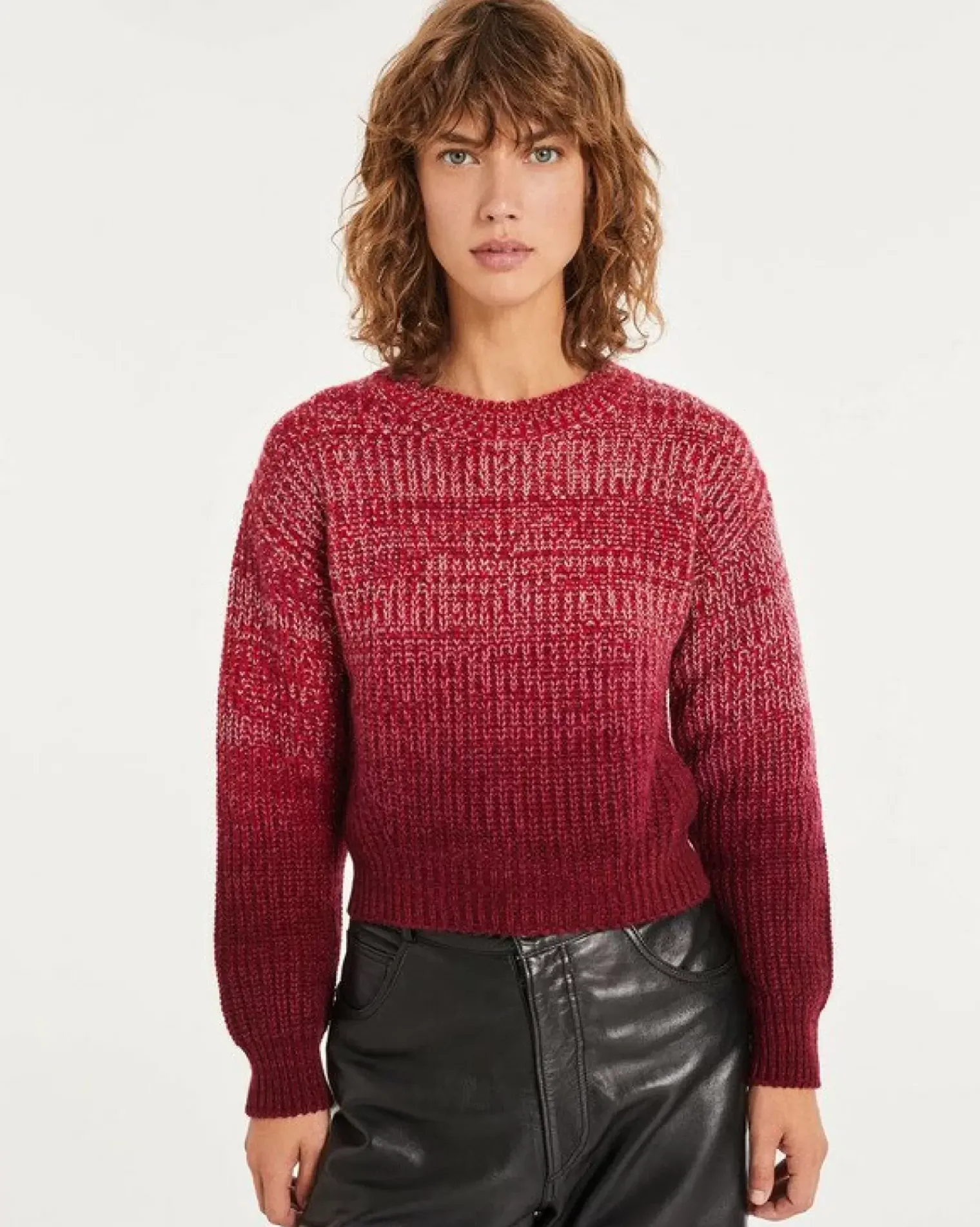 Kujten Sweaters & Sweatshirts>Women Cropped Round Neck Cashmere Sweater Rouge
