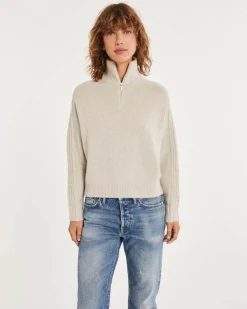 Kujten Sweaters & Sweatshirts>Women Cropped Trucker Cashmere Sweater Avoine