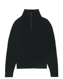 Kujten Sweaters & Sweatshirts>Women Cropped Trucker Cashmere Sweater Noir