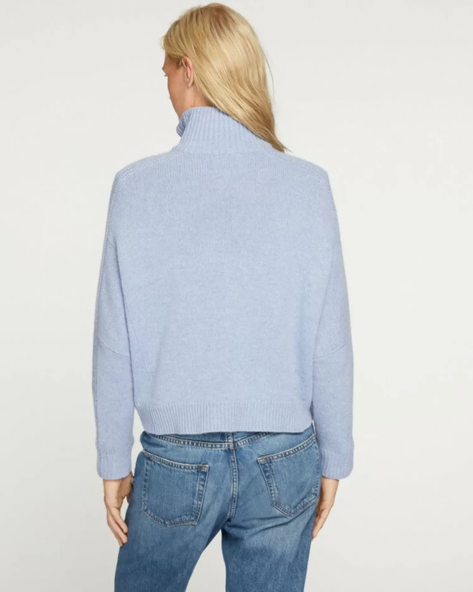 Kujten Sweaters & Sweatshirts>Women Cropped Trucker Cashmere Sweater Bleu Jeans