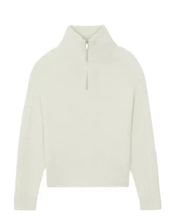 Kujten Sweaters & Sweatshirts>Women Cropped Trucker Cashmere Sweater Blanc Vintage