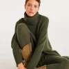 Kujten Capes & Ponchos>Women Fringed Cashmere Poncho Kaki Fonce