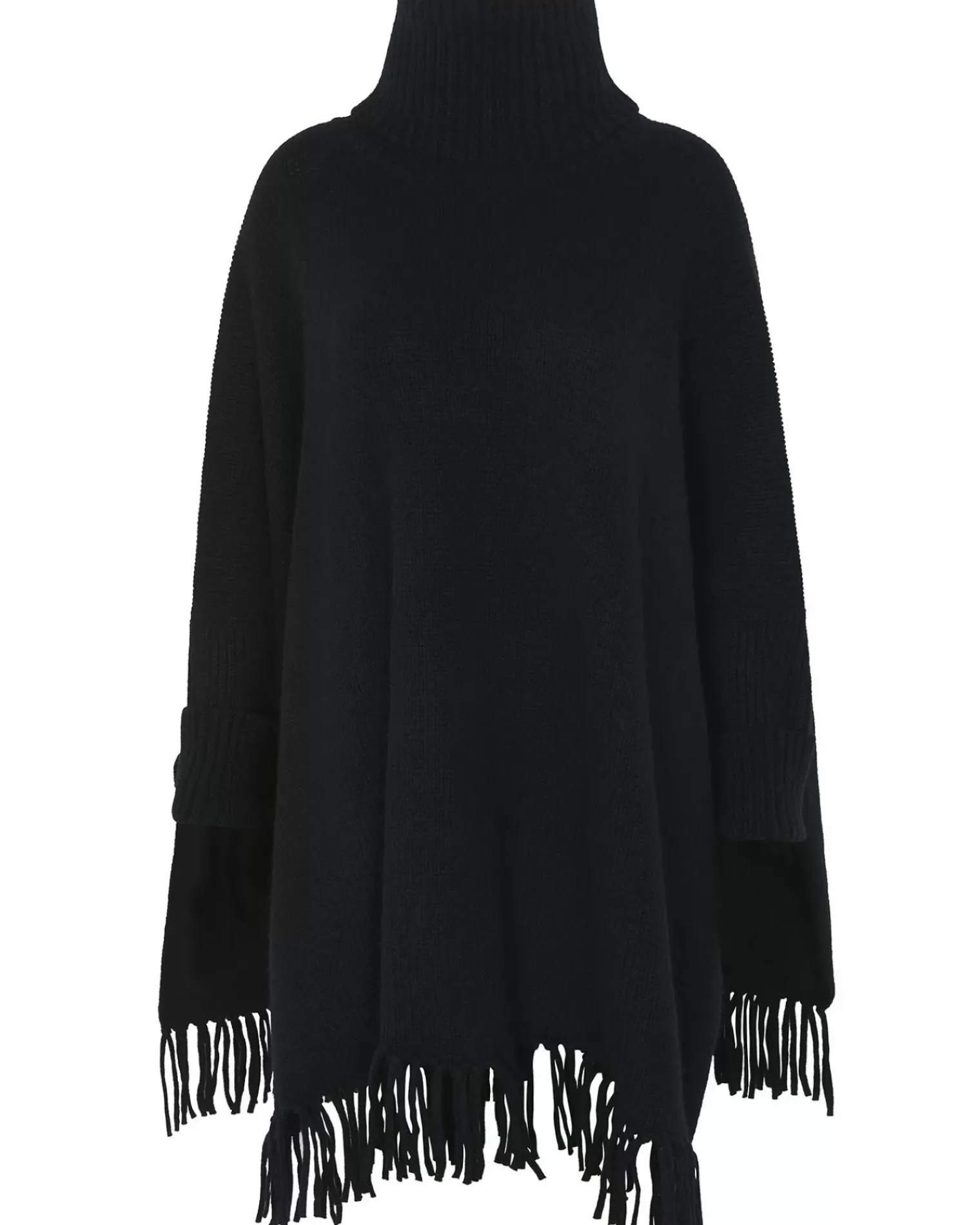 Kujten Capes & Ponchos>Women Fringed Cashmere Poncho Noir