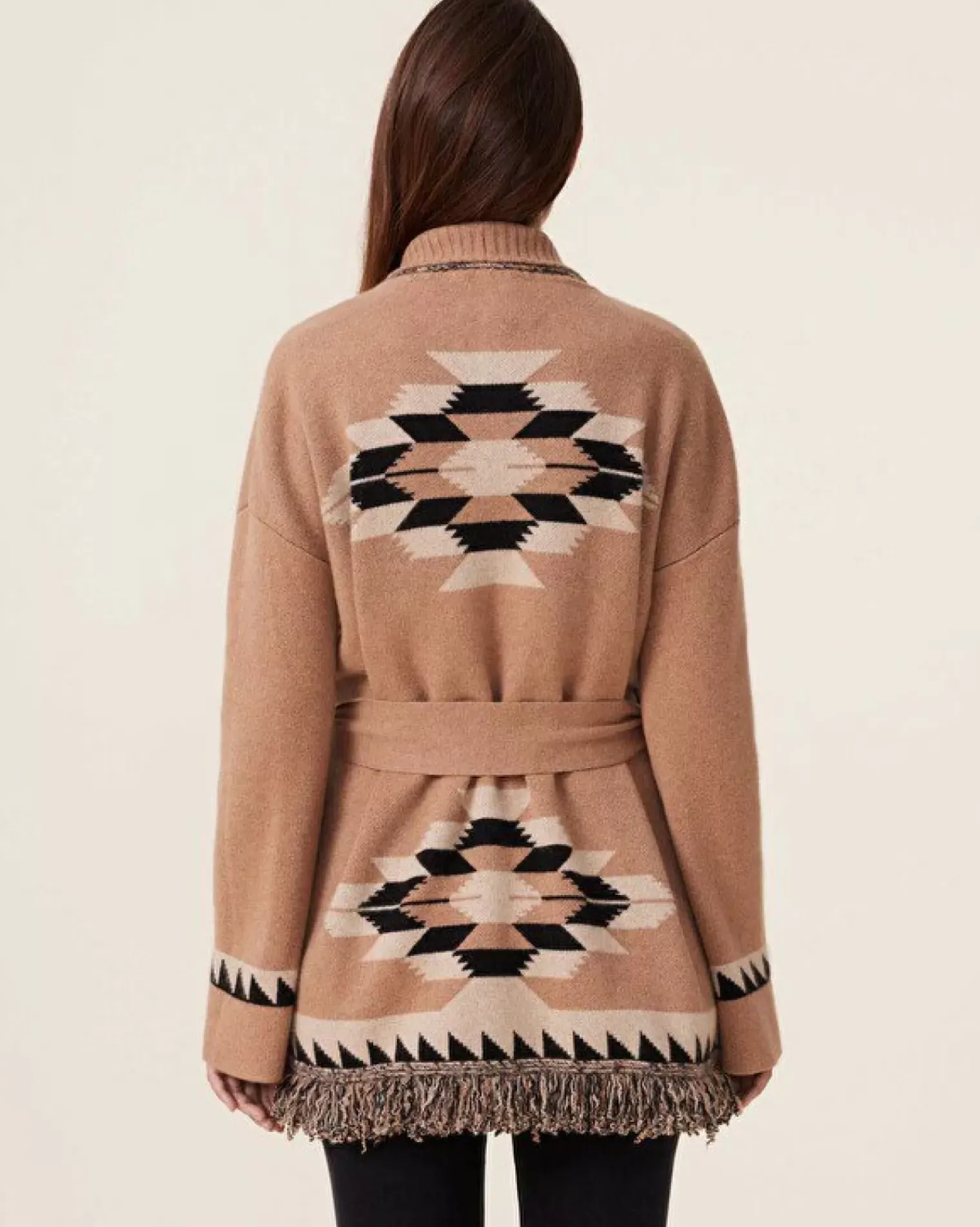 Kujten Jackets & Vests>Women Fringed Collar Cashmere Cardigan, 4-Threads Camelo
