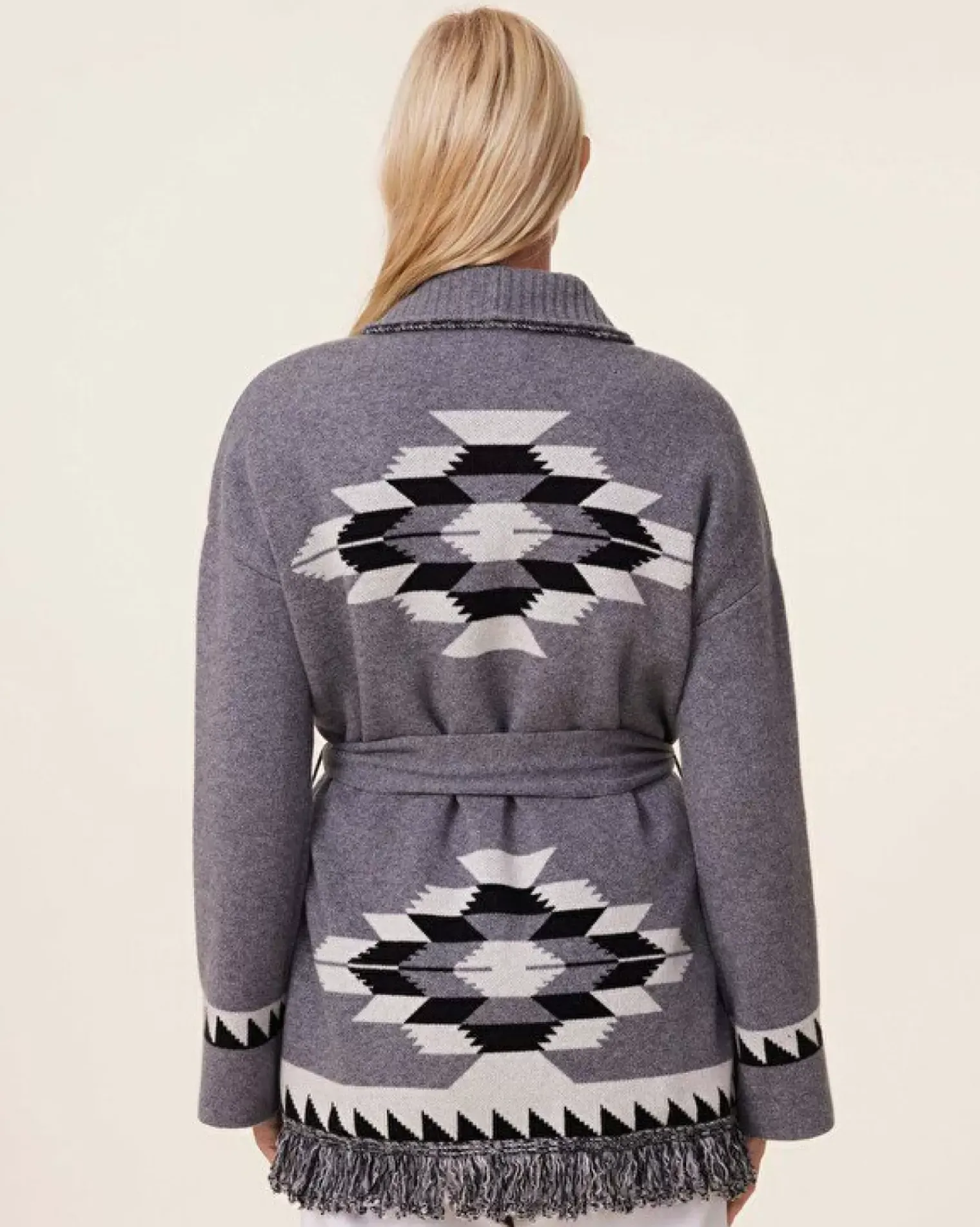 Kujten Jackets & Vests>Women Fringed Collar Cashmere Cardigan, 4-Threads Gris Flanelle
