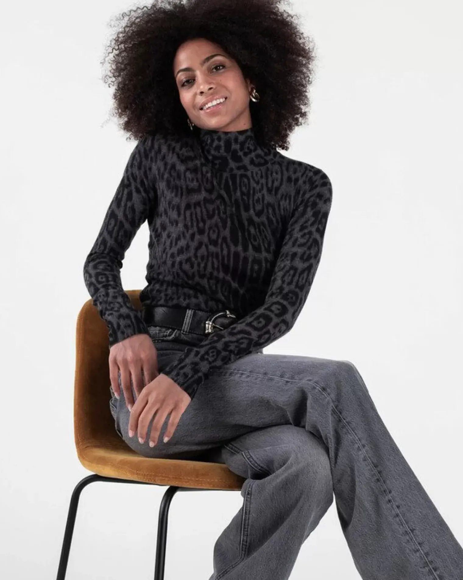 Kujten Sweaters & Sweatshirts>Women Leopard Print Cashmere Tunic Gris Anthracite Leopard