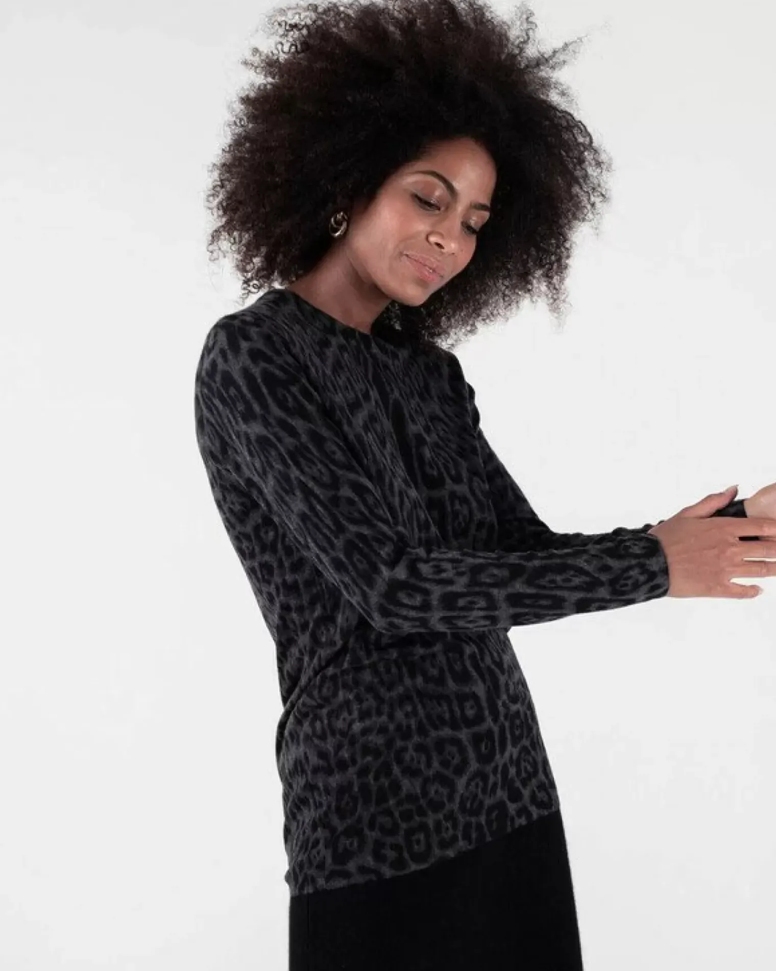 Kujten Sweaters & Sweatshirts>Women Leopard Print Cashmere Tunic Gris Anthracite Leopard