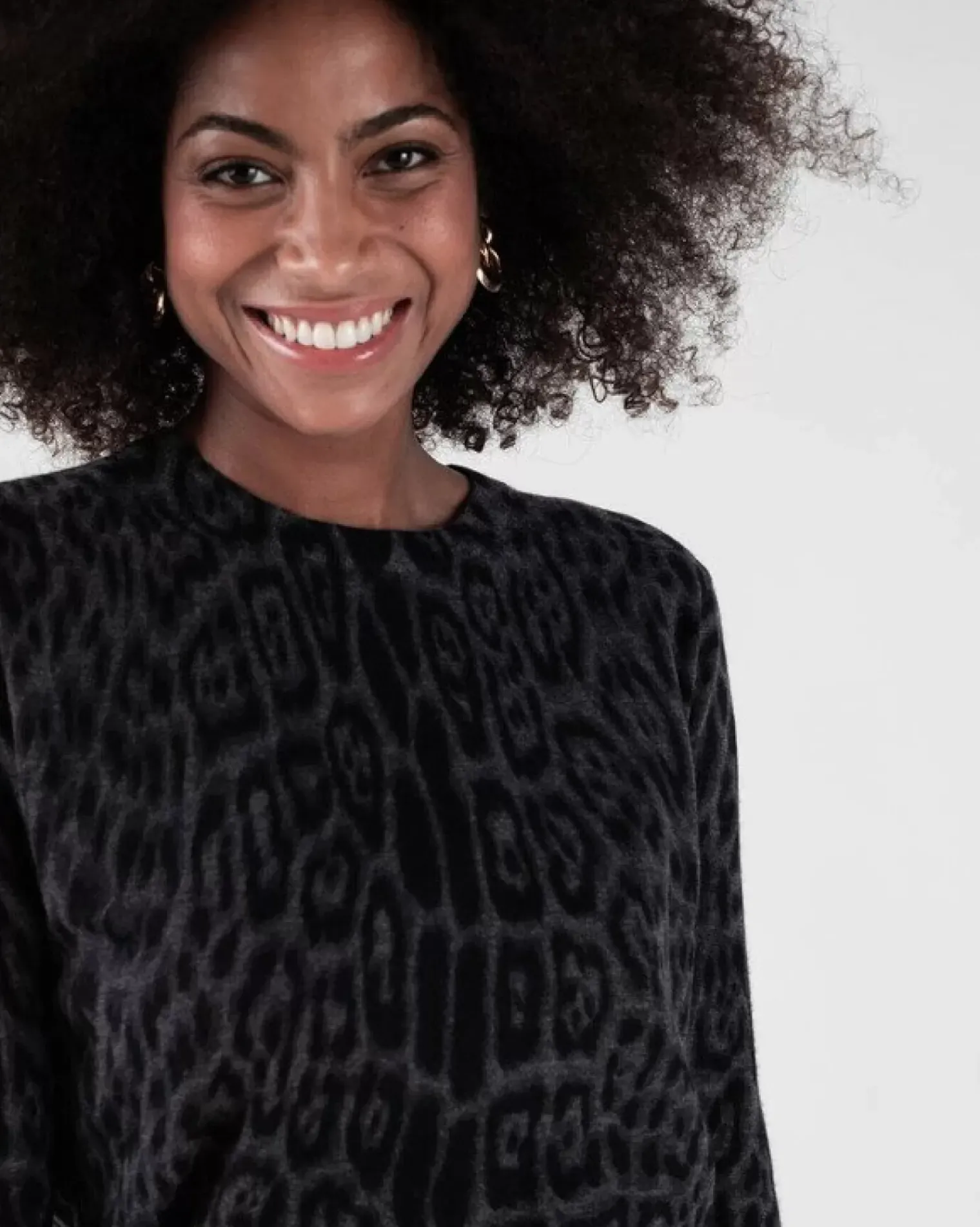 Kujten Sweaters & Sweatshirts>Women Leopard Print Cashmere Tunic Gris Anthracite Leopard