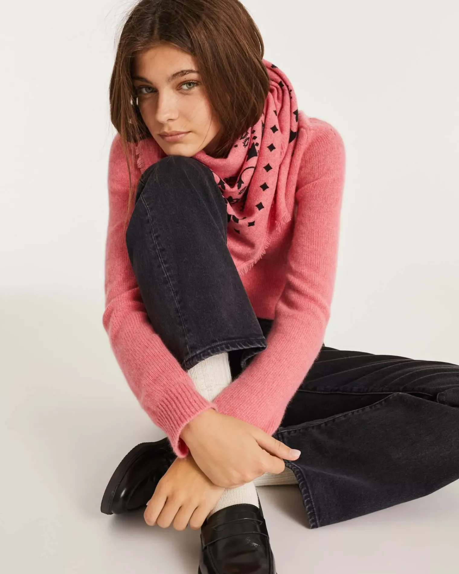 Kujten Sweaters & Sweatshirts>Women Long Sleeve Cashmere Sweater Rose Chine