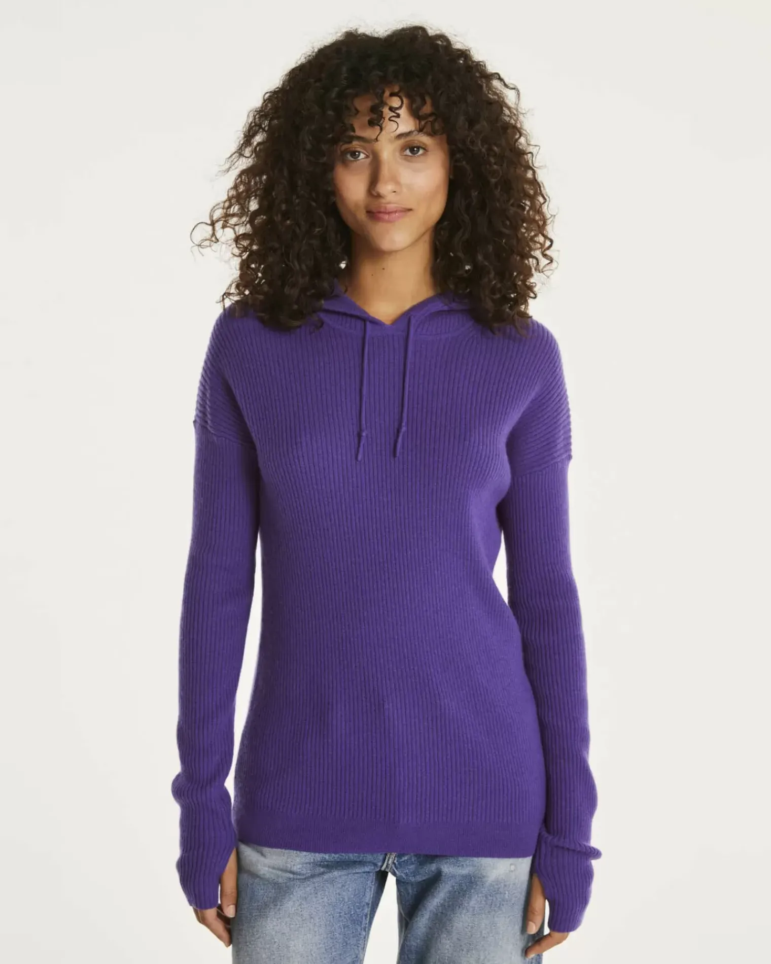 Kujten Hoodies>Women Mitten Sleeves Cashmere Sweatshirt Violet