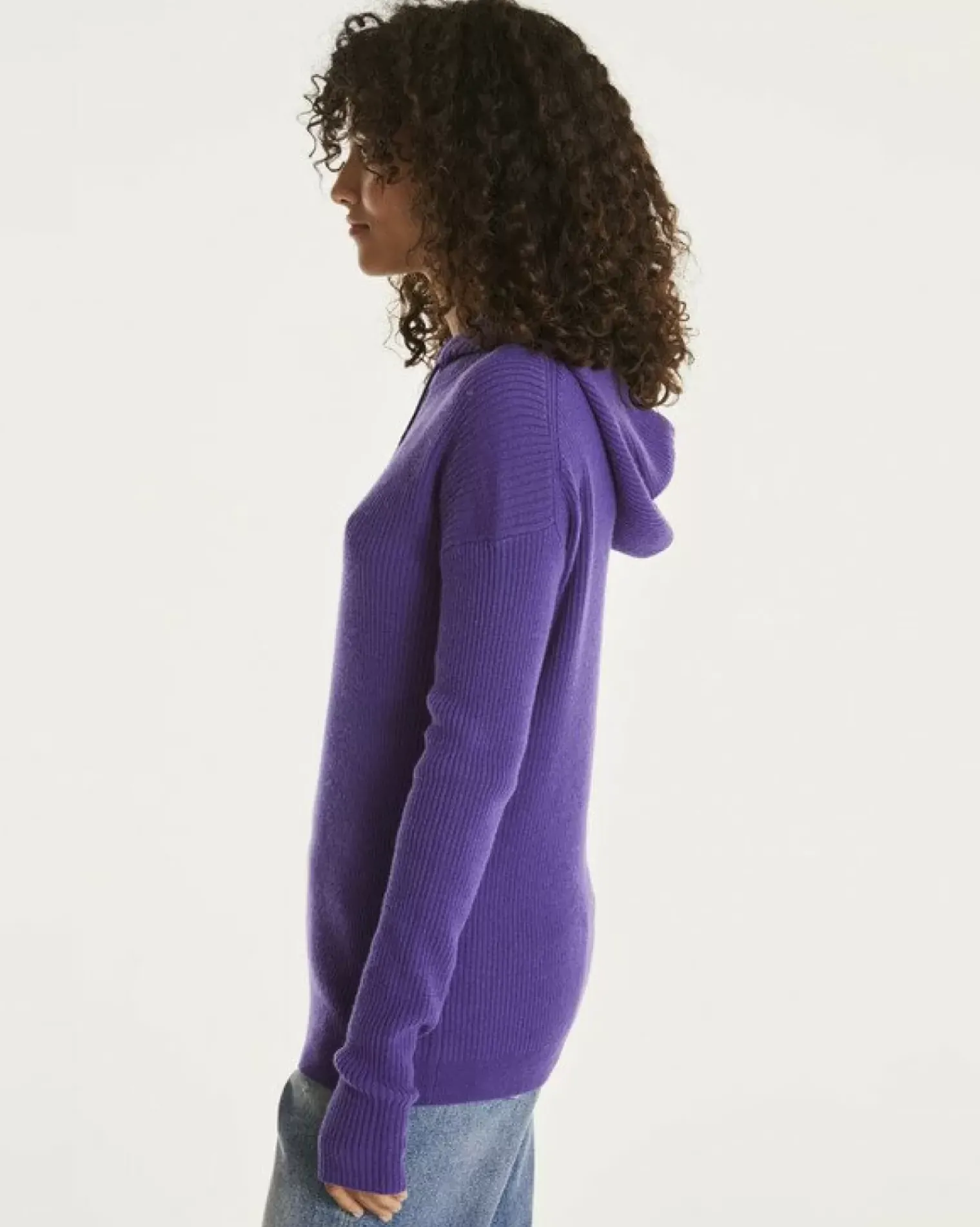 Kujten Hoodies>Women Mitten Sleeves Cashmere Sweatshirt Violet