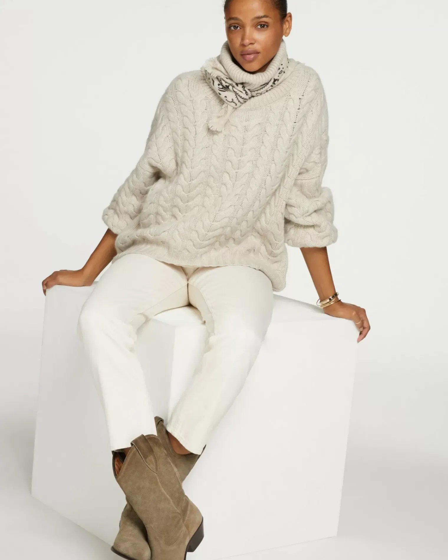 Kujten Sweaters & Sweatshirts>Women Oversized Cashmere Sweater, 6-Threads Avoine