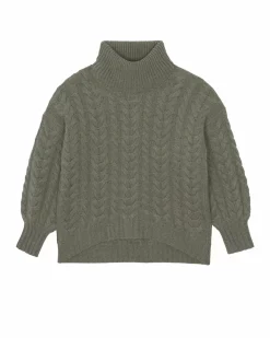 Kujten Sweaters & Sweatshirts>Women Oversized Cashmere Sweater, 6-Threads Kaki Chine