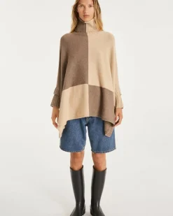 Kujten Capes & Ponchos>Women Oversized Cashmere Poncho Beige Taupe