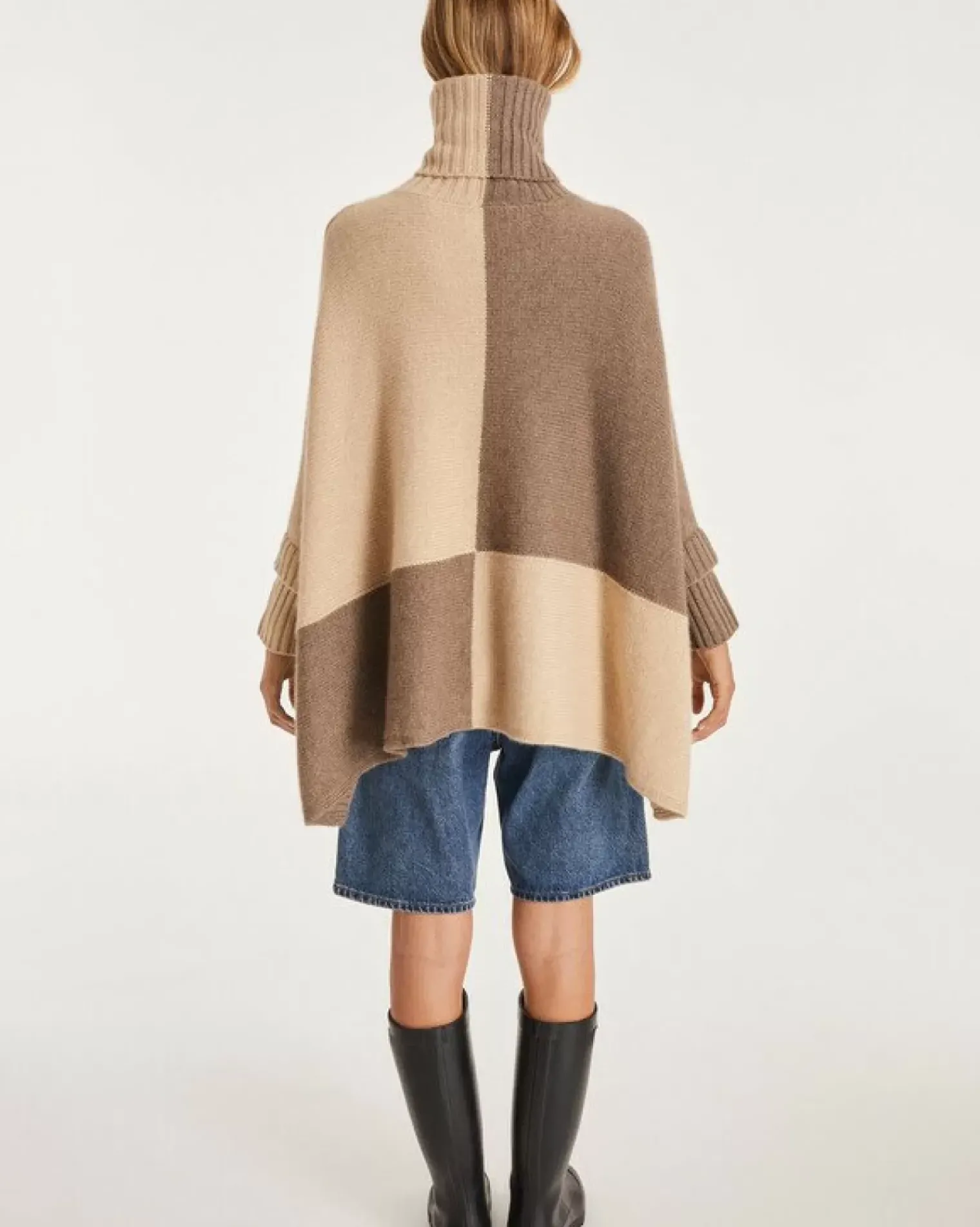 Kujten Capes & Ponchos>Women Oversized Cashmere Poncho Beige Taupe