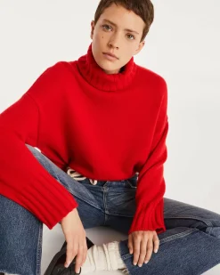 Kujten Sweaters & Sweatshirts>Women Oversized Cashmere Sweater Rouge Tomato