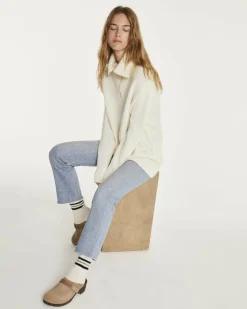 Kujten Sweaters & Sweatshirts>Women Oversized Cashmere Trucker Sweater Blanc
