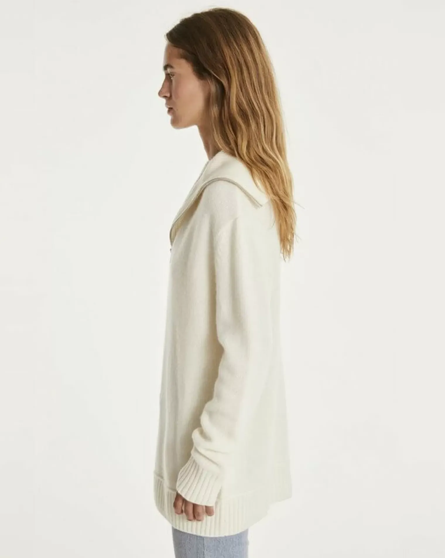 Kujten Sweaters & Sweatshirts>Women Oversized Cashmere Trucker Sweater Blanc