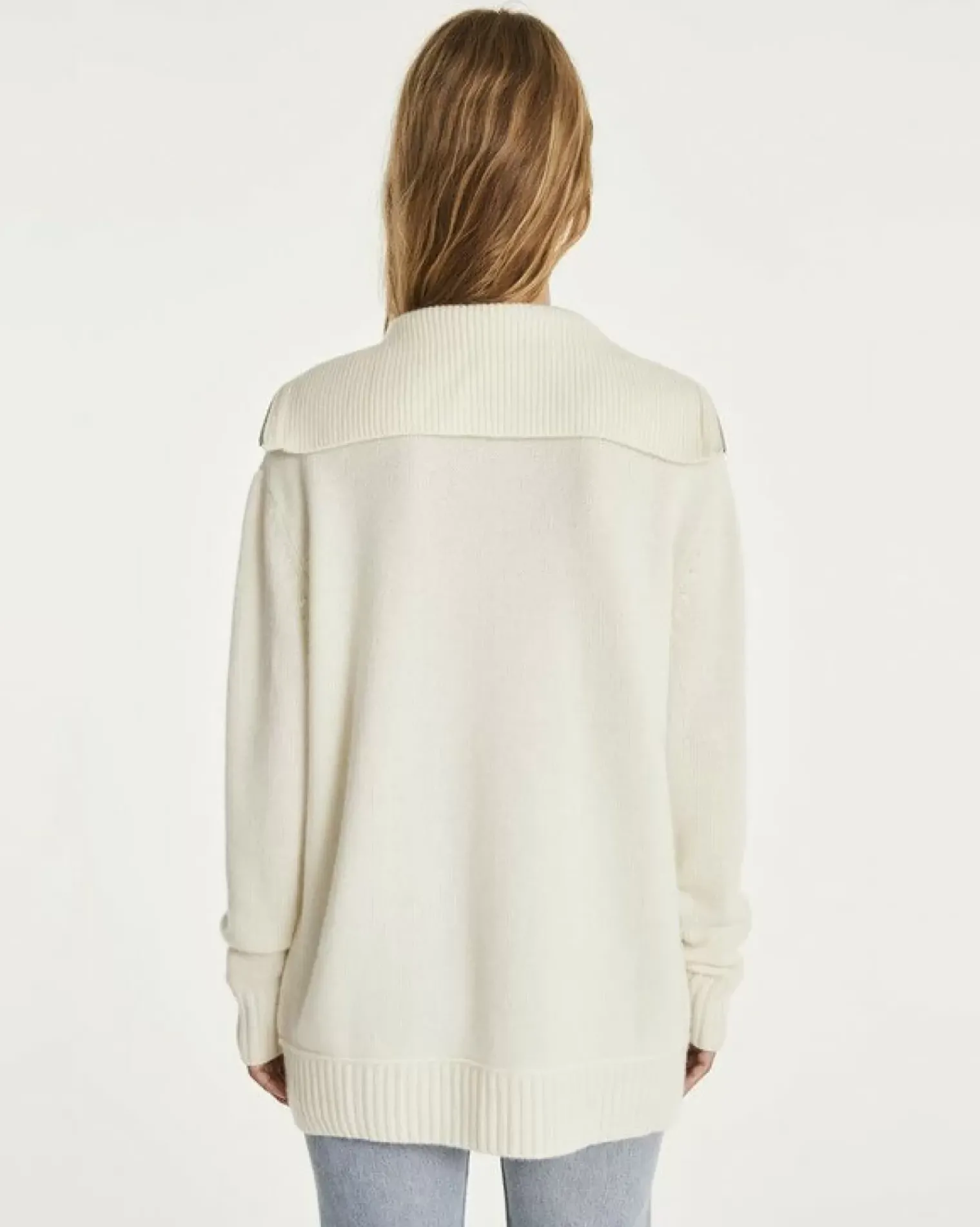 Kujten Sweaters & Sweatshirts>Women Oversized Cashmere Trucker Sweater Blanc