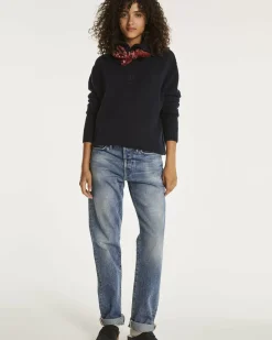 Kujten Sweaters & Sweatshirts>Women Oversized Cashmere Trucker Sweater Bleu Marine Fonce
