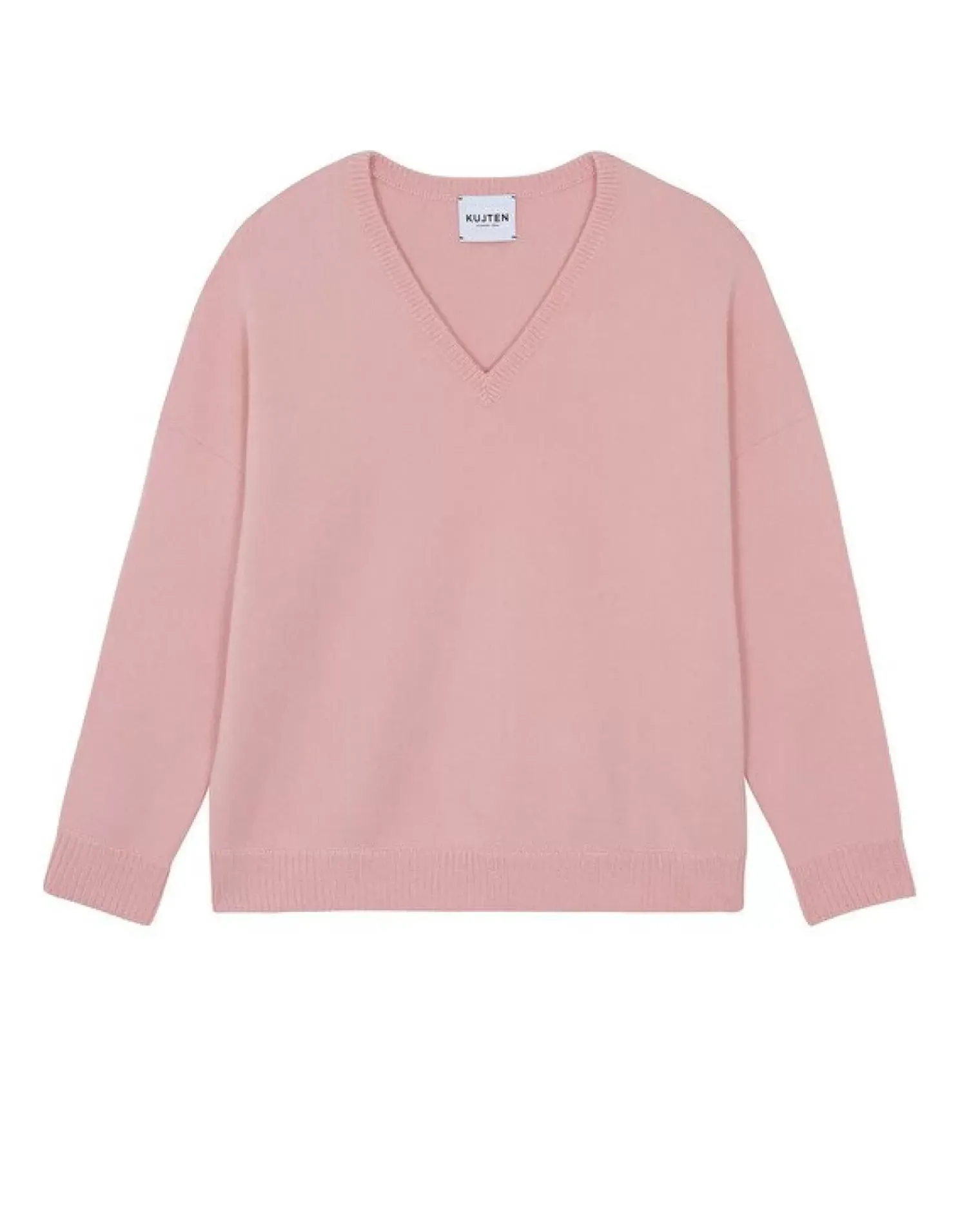 Kujten Sweaters & Sweatshirts>Women Oversized V-Neck Cashmere Sweater, 4-Threads Rose Guimauve
