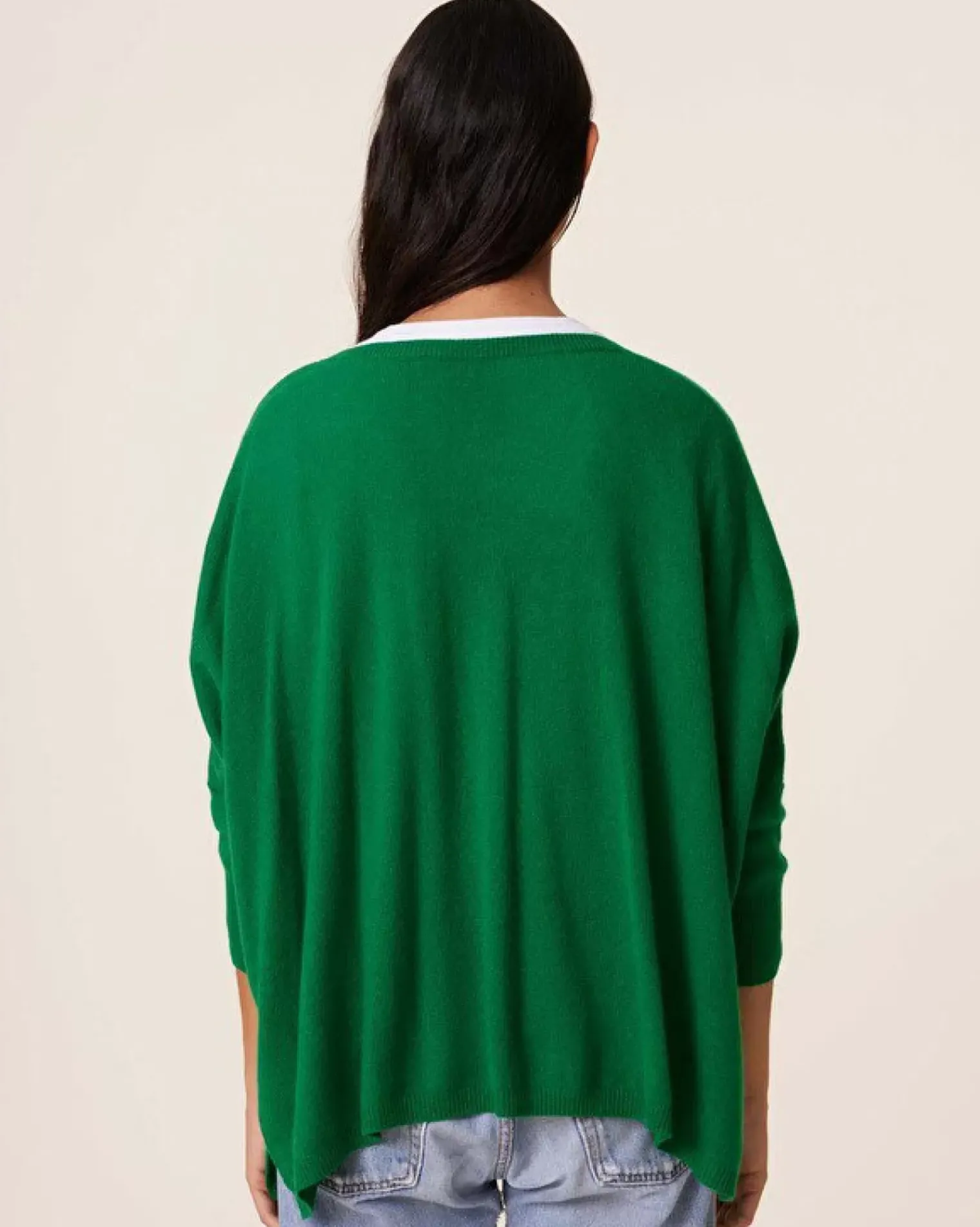 Kujten Sweaters & Sweatshirts>Women Oversized V-Neck Cashmere Sweater, 2-Threads Vert Imperial