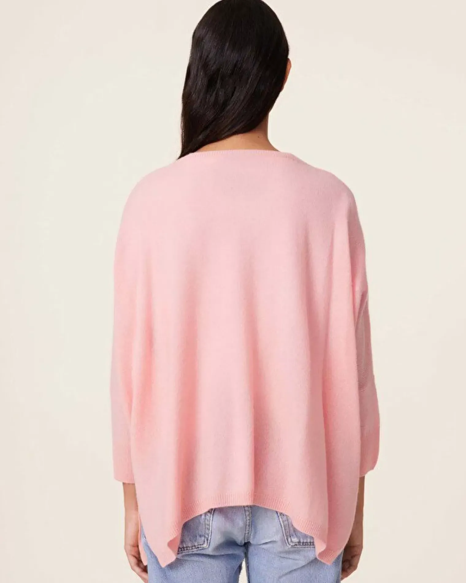 Kujten Sweaters & Sweatshirts>Women Oversized V-Neck Cashmere Sweater, 2-Threads Rose Guimauve