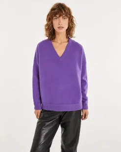 Kujten Sweaters & Sweatshirts>Women Oversized V-Neck Cashmere Sweater Violet