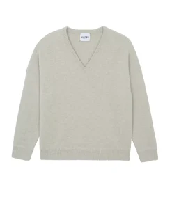 Kujten Sweaters & Sweatshirts>Women Oversized V-Neck Cashmere Sweater, 4-Threads Avoine