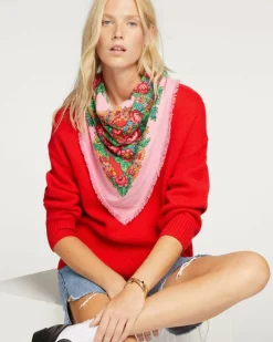 Kujten Sweaters & Sweatshirts>Women Oversized V-Neck Cashmere Sweater Rouge Tomato