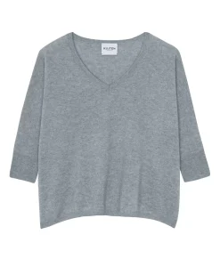 Kujten Sweaters & Sweatshirts>Women Oversized V-Neck Cashmere Sweater Gris Chine