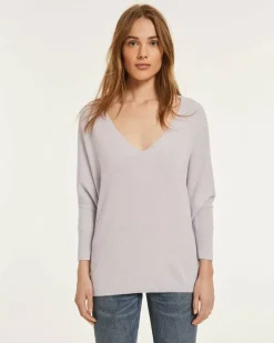 Kujten Sweaters & Sweatshirts>Women Oversized V-Neck Cashmere Sweater Parme Chine
