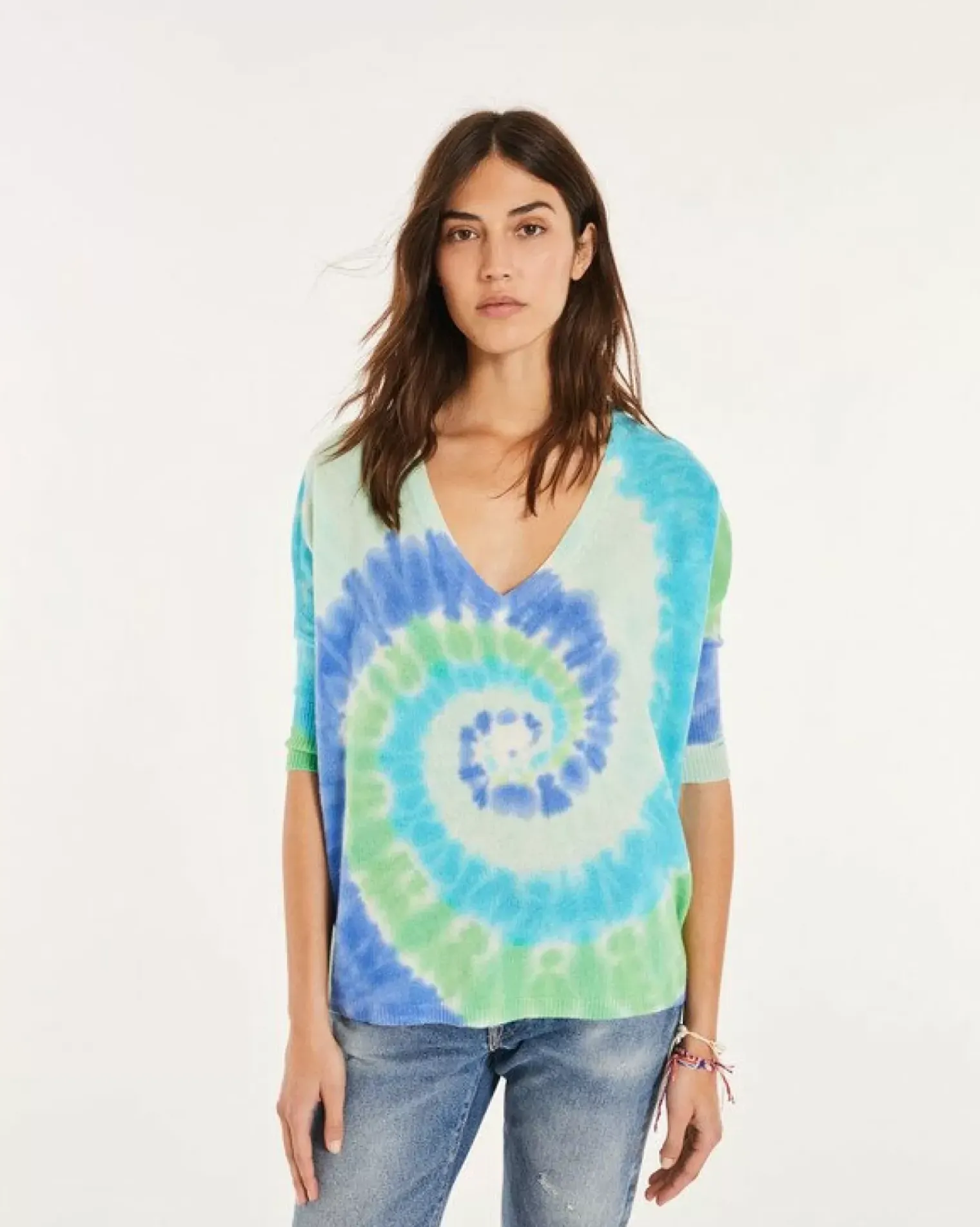 Kujten Sweaters & Sweatshirts>Women Oversized V-Neck Cashmere Sweater Vert Gazon