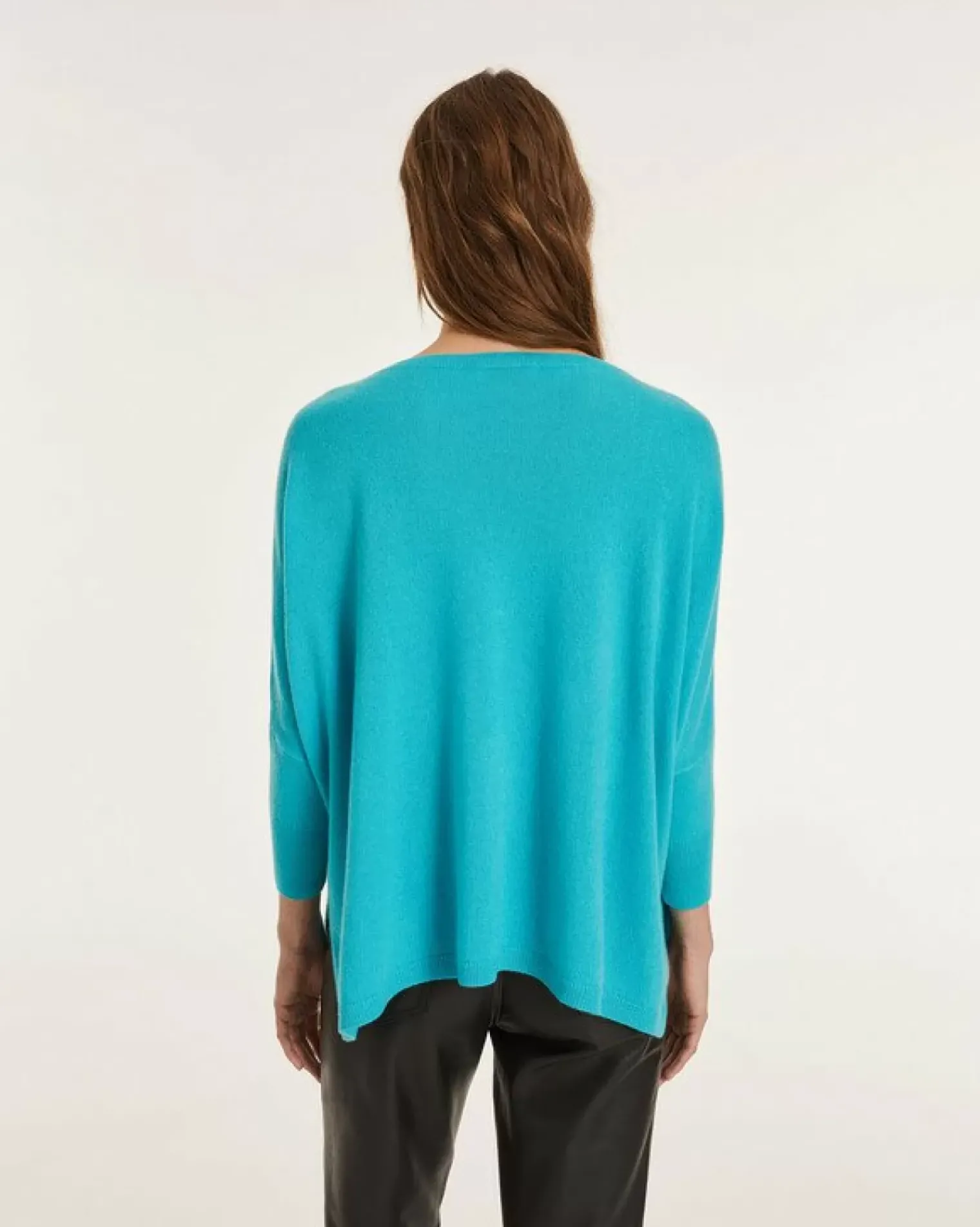 Kujten Sweaters & Sweatshirts>Women Oversized V-Neck Cashmere Sweater Bleu Turquoise