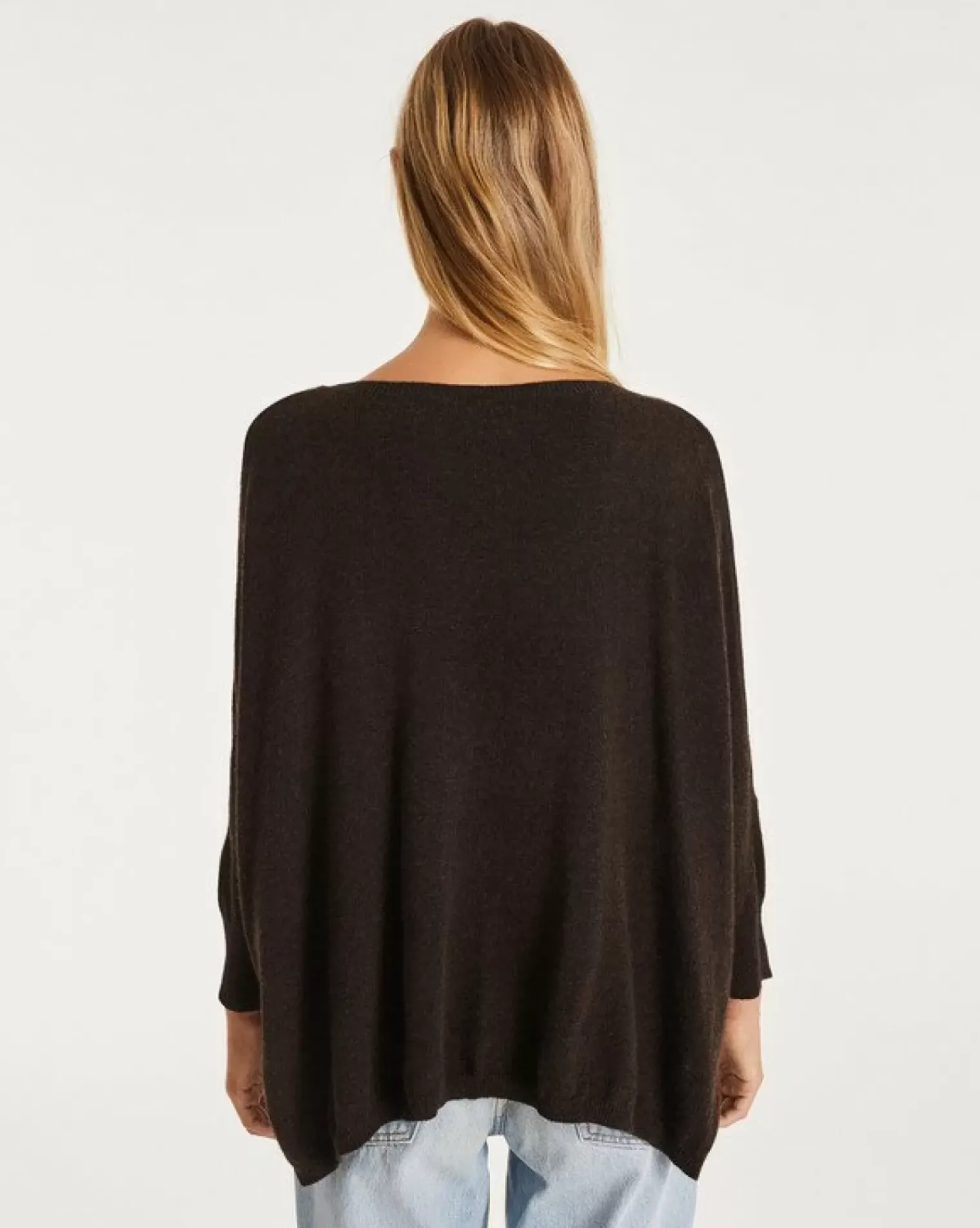 Kujten Sweaters & Sweatshirts>Women Oversized V-Neck Cashmere Sweater, 2-Threads Marron
