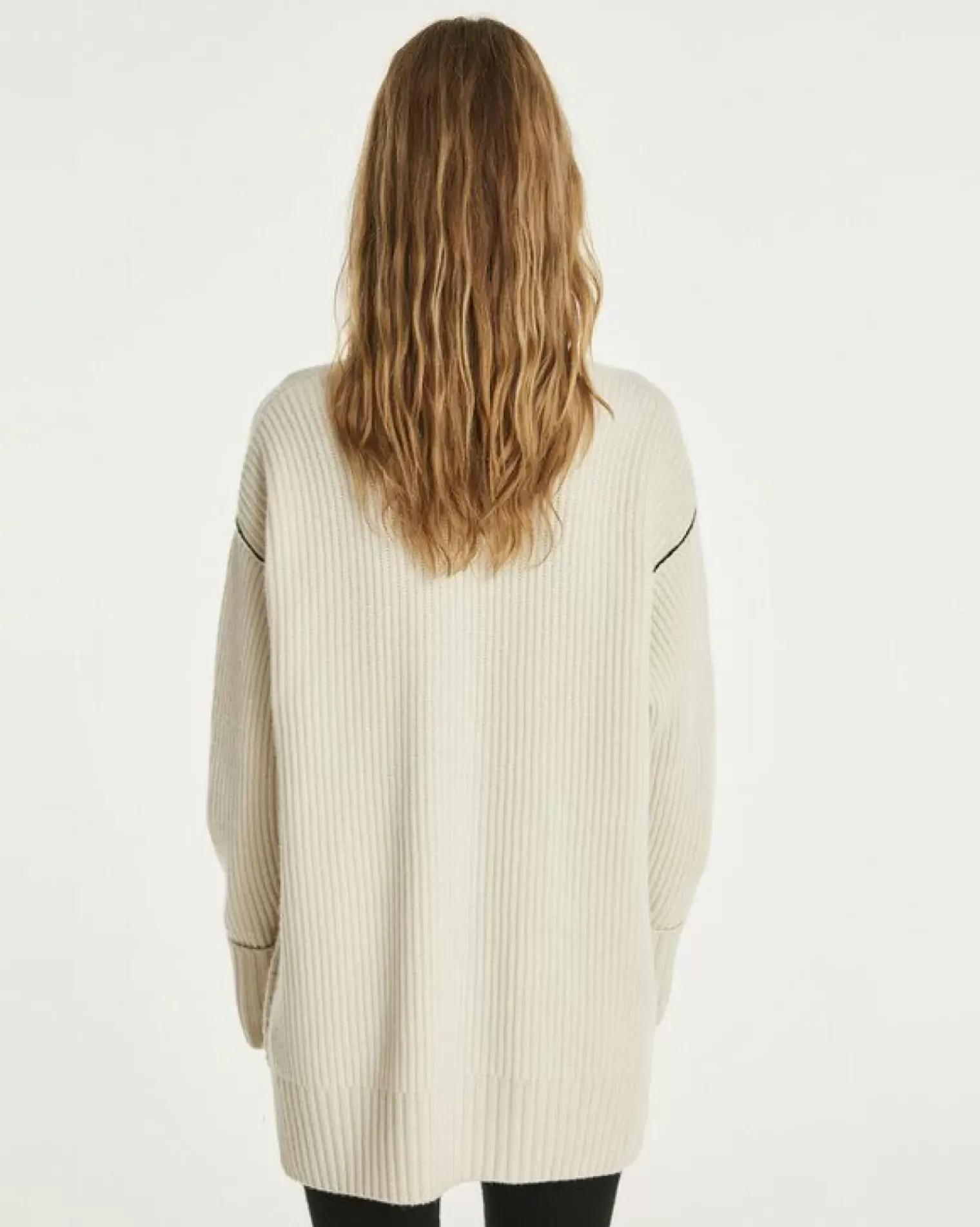Kujten Jackets & Vests>Women Oversized V-Neck Cashmere Cardigan Blanc Vintage