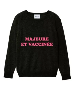 Kujten Sweaters & Sweatshirts>Women Printed Round Neck Cashmere Sweater Noir
