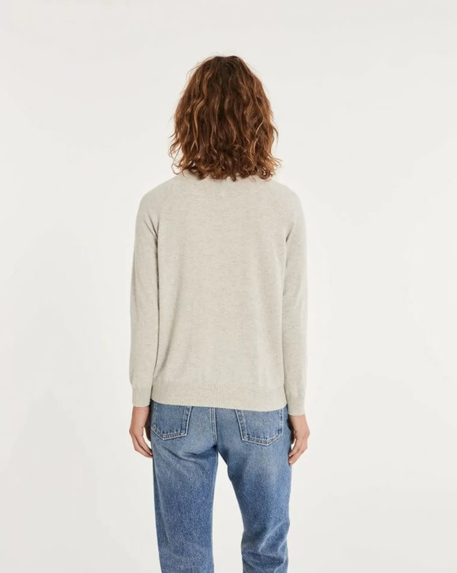 Kujten Sweaters & Sweatshirts>Women Printed Round Neck Cashmere Sweater Gris Bouleau