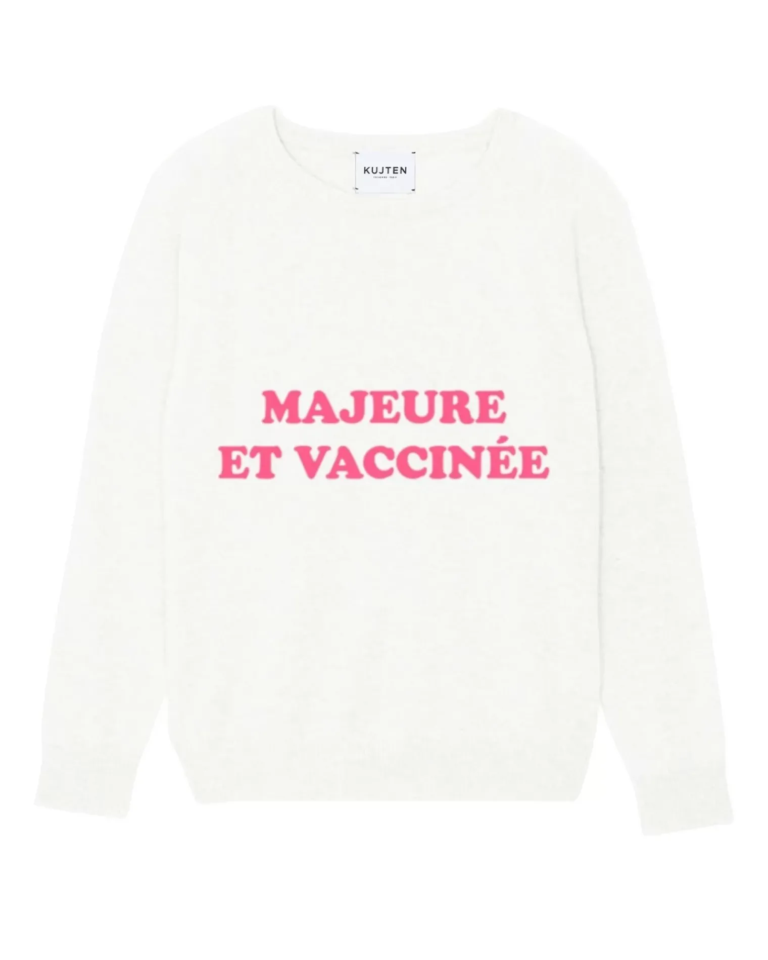 Kujten Sweaters & Sweatshirts>Women Printed Round Neck Cashmere Sweater Blanc