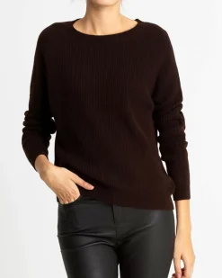 Kujten Sweaters & Sweatshirts>Women Ribbed Cashmere Sweater Marron Choco