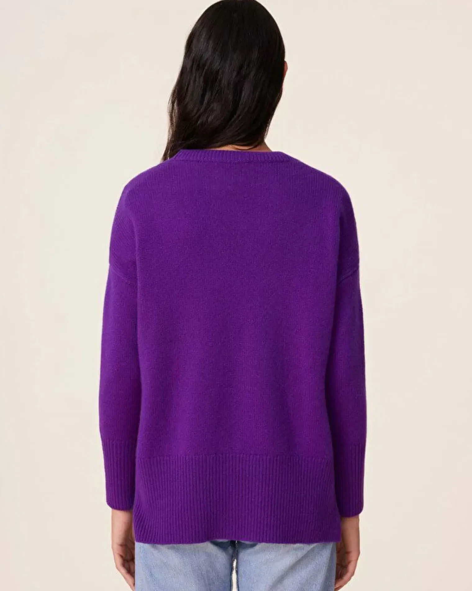 Kujten Sweaters & Sweatshirts>Women Round Neck Cashmere Sweater, 4-Threads Deep Purple