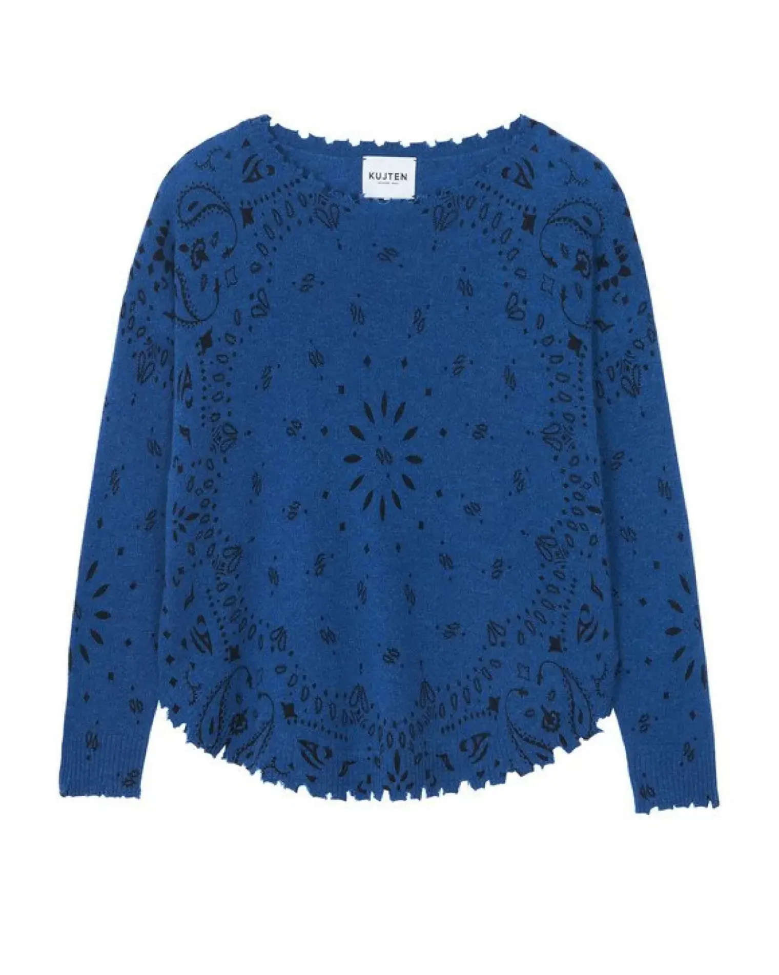 Kujten Sweaters & Sweatshirts>Women Round Neck Cashmere Sweater Bleu Jeans Fonce