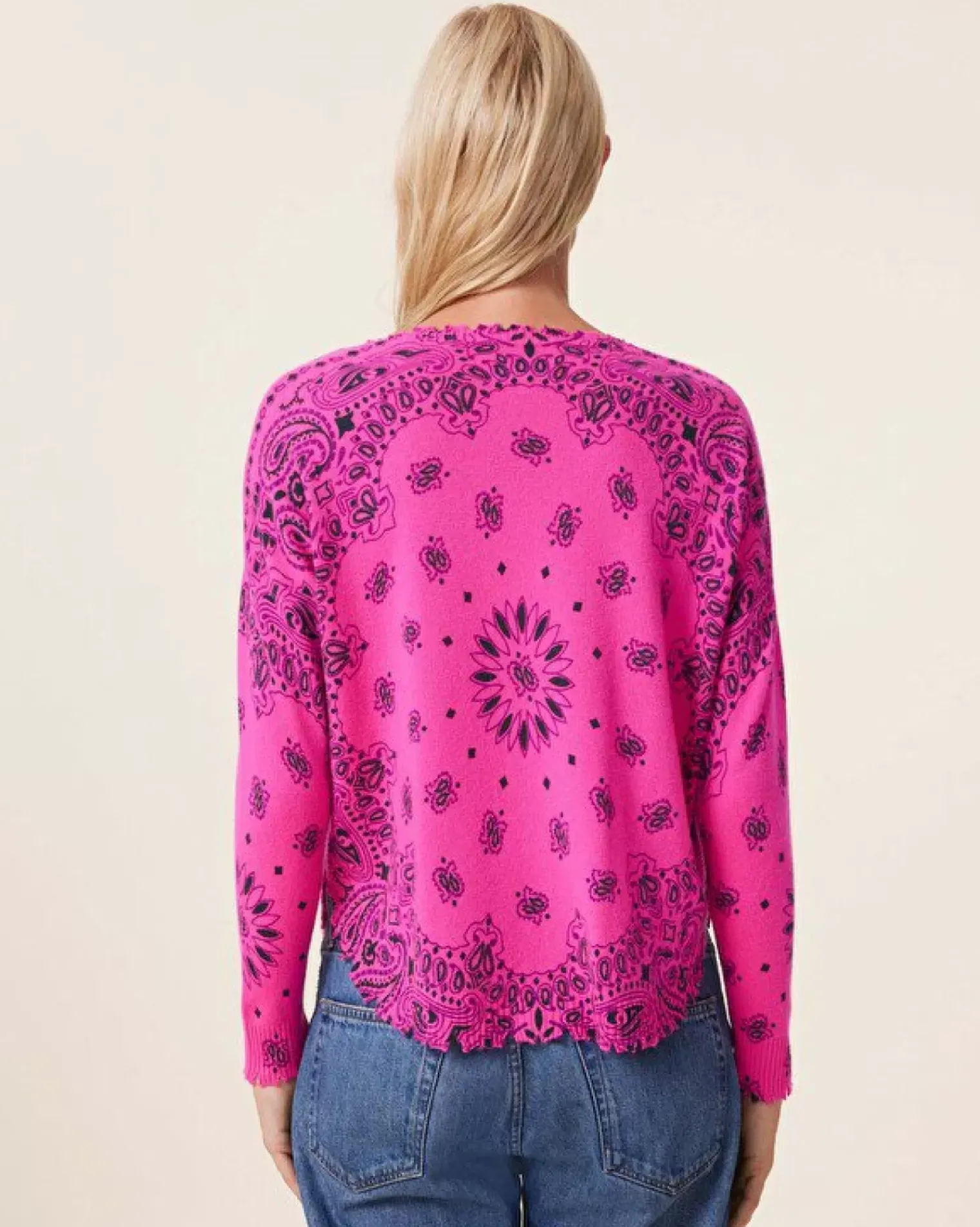 Kujten Sweaters & Sweatshirts>Women Round Neck Cashmere Sweater, 2-Threads Rose Neon